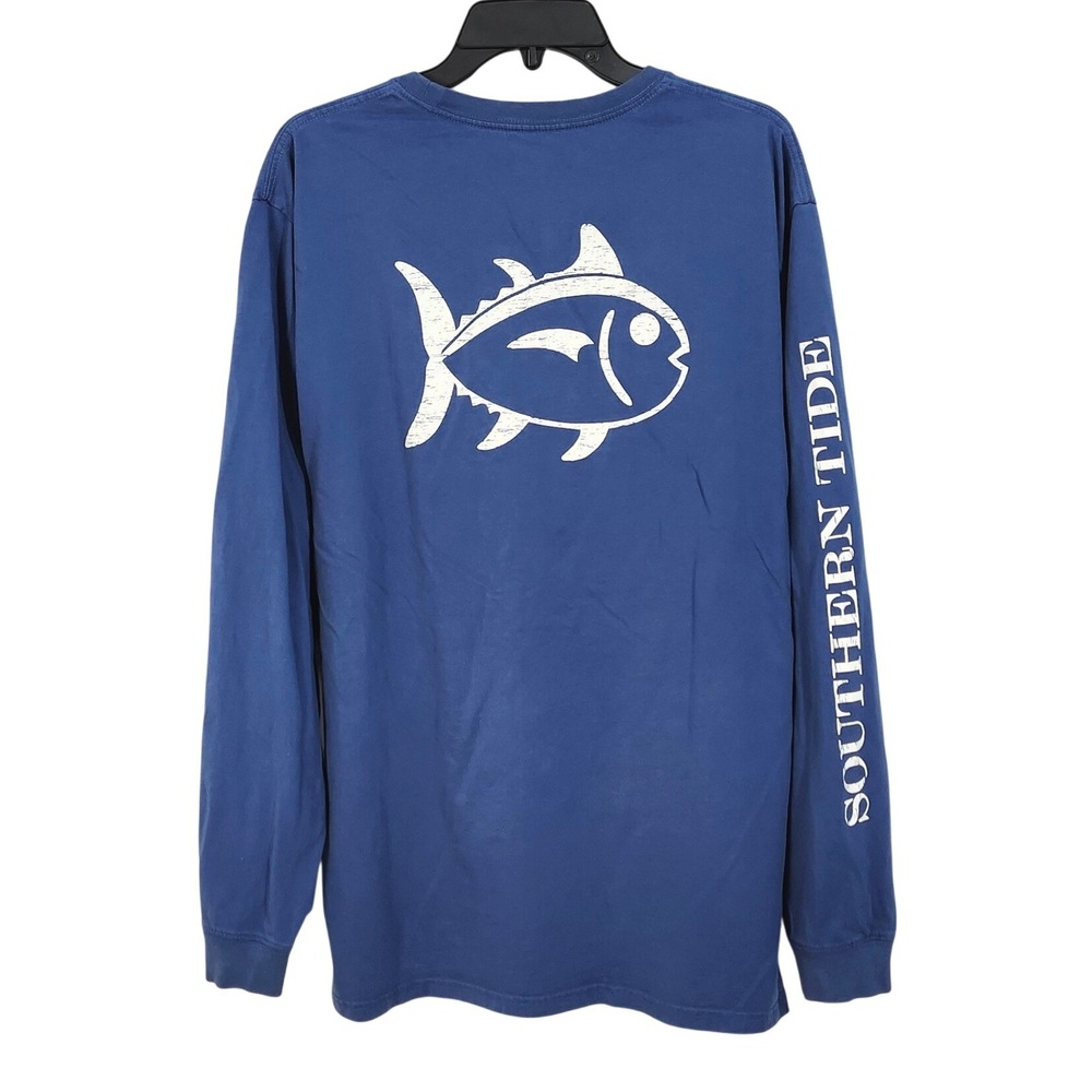 Southern Tide Distressed Outline Skipjack Long Sleeve Pocket T-Shirt XXL Blue